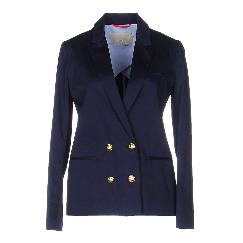 Italian Women's Navy Cotton Blazer with Gold Buttons